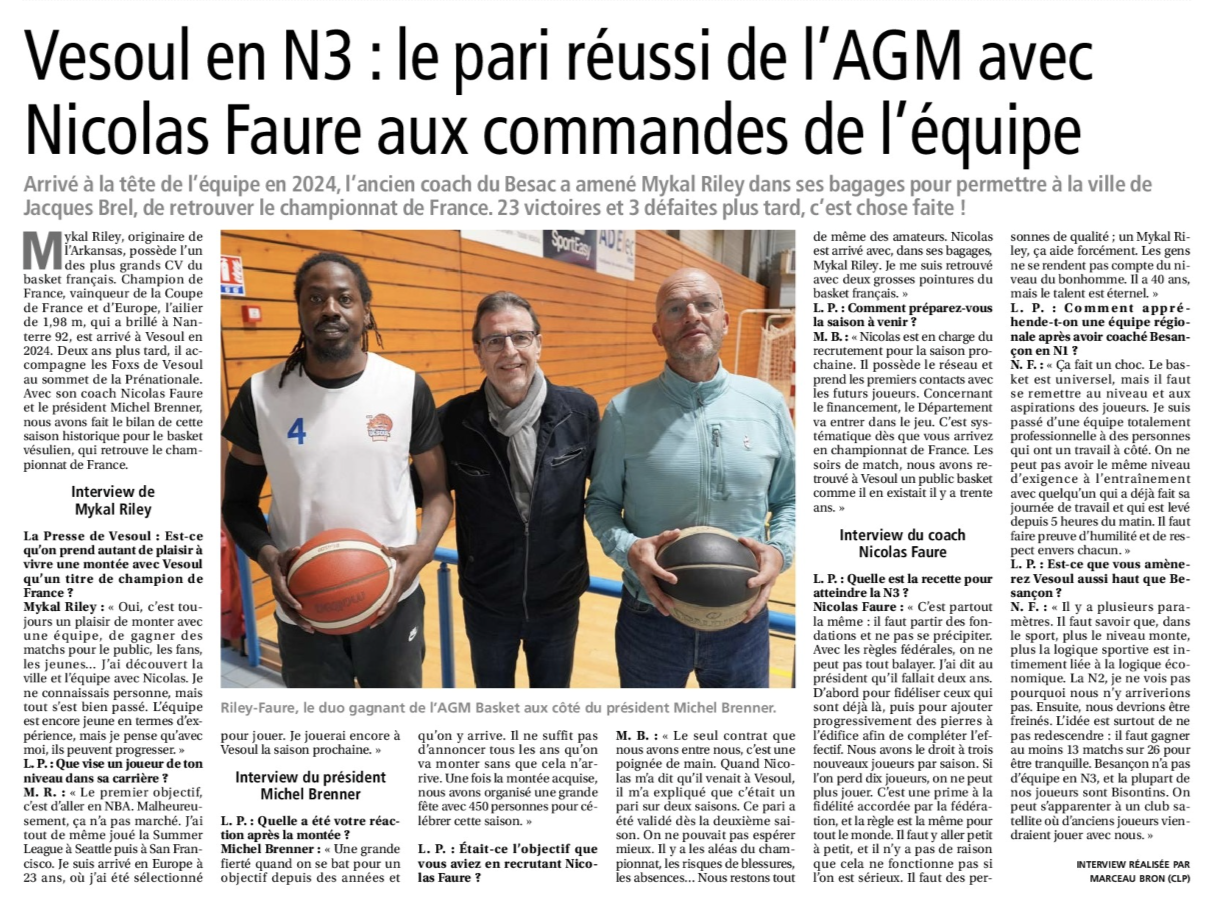 Vesoul en N3 : le pari réussi de l'agm avec Nicolas FAURE aux commandes de l'équipes